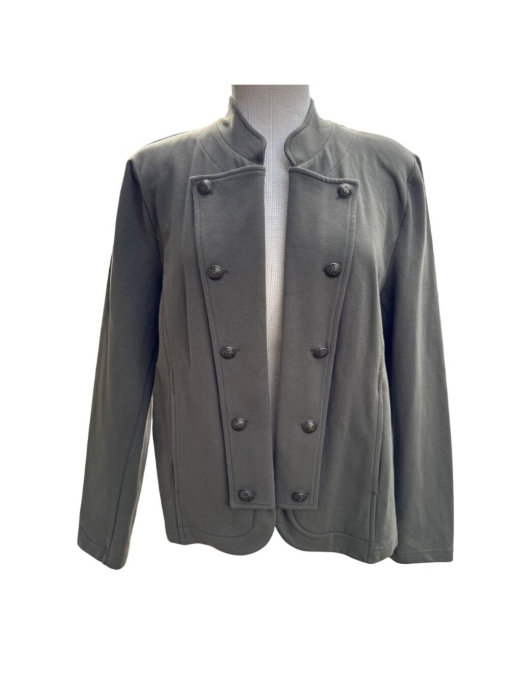 Tommy Hilfiger Women Band Jacket Olive Green XL Cotton Blend Double Breasted New - Picture 15 of 15
